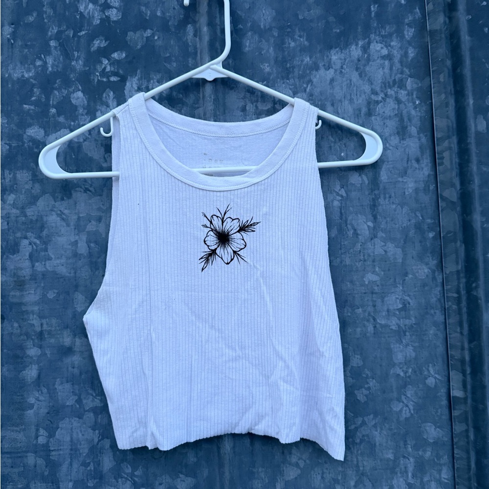 White Floral Embroidered Women's Tank Top